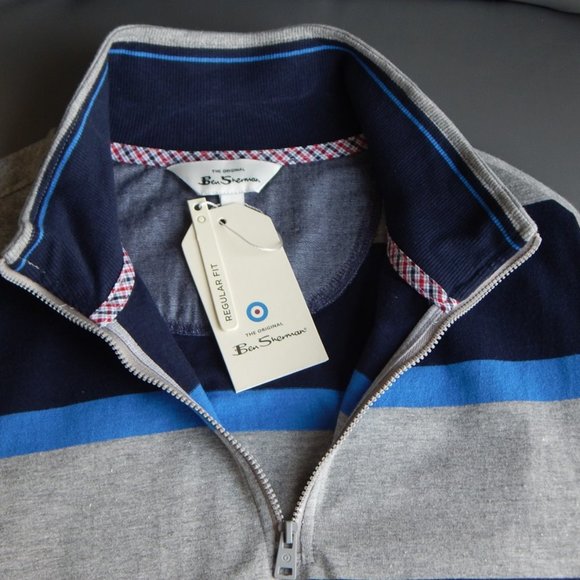 NWT Ben Sherman One Quarter Zip Long Sleeve Striped Cotton Blend Shirt Top - Picture 9 of 9